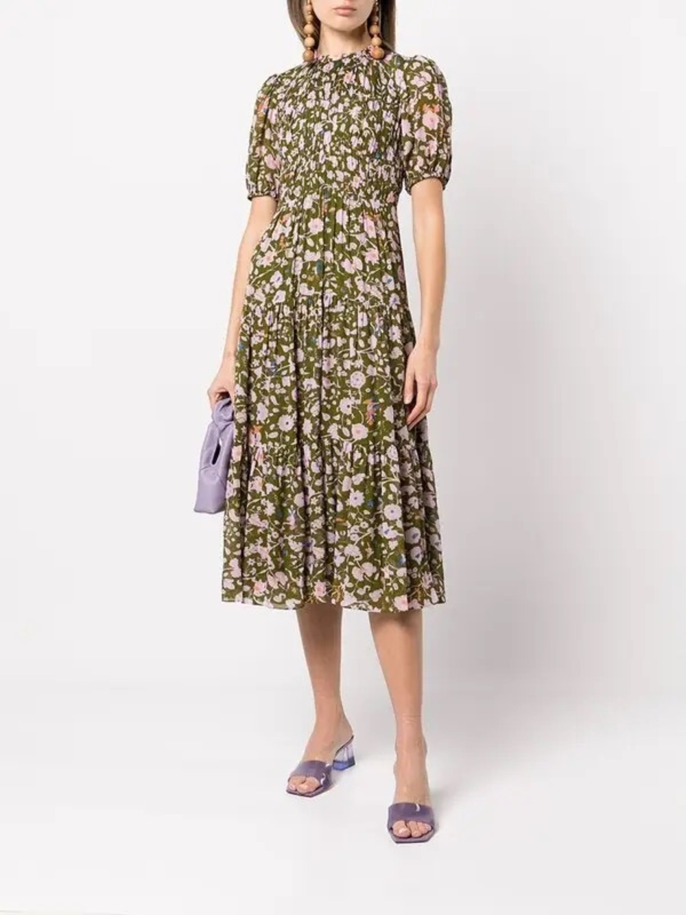 Diane Von Furstenberg Olive Green & Pink Floral Midi Dress